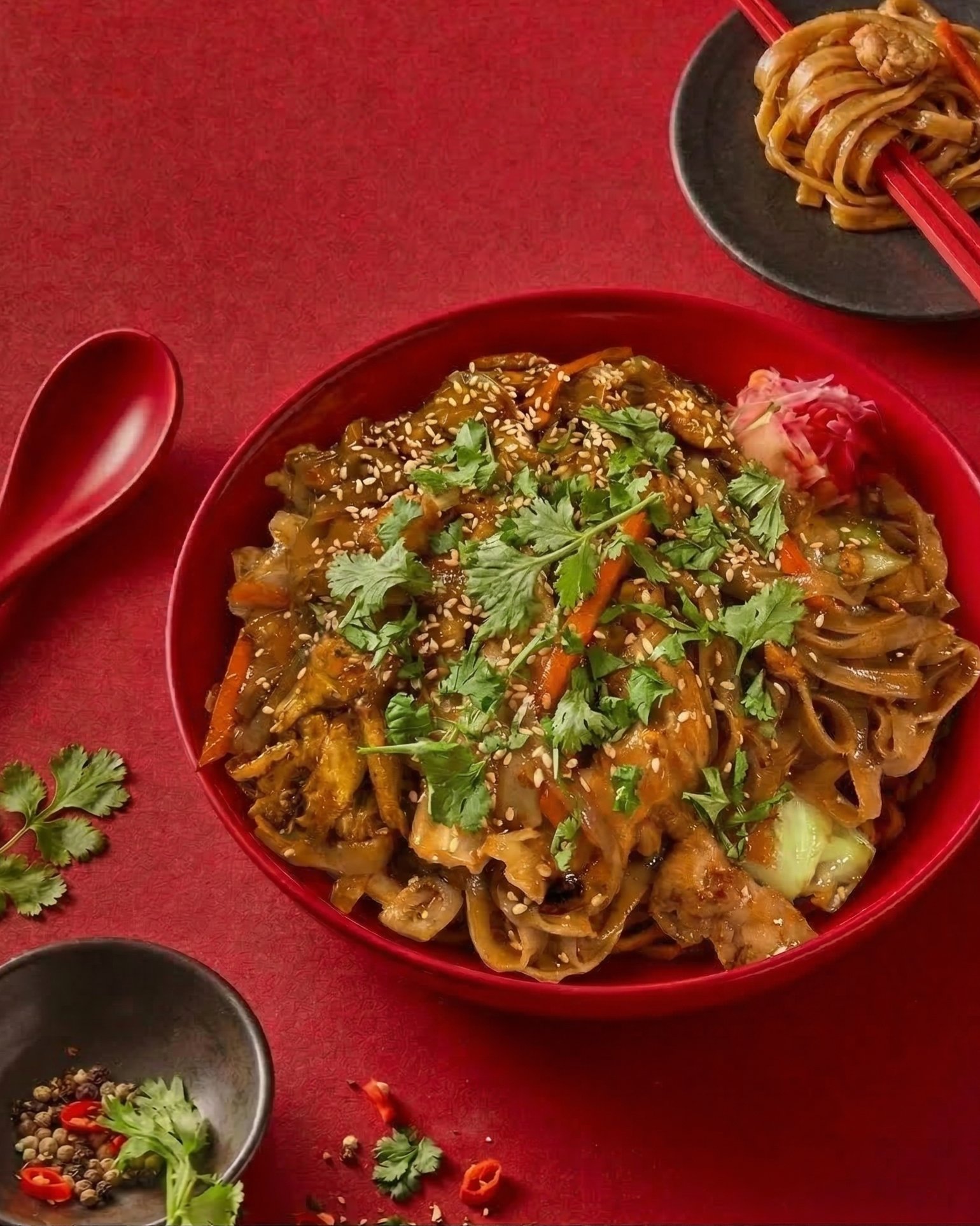 Noodle dish with vegetables and sesame